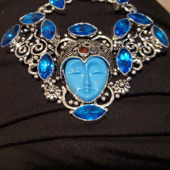 New Carved Goddess Face Multi Gemstone 925 Silver Bracelet. - Picture 4 of 6